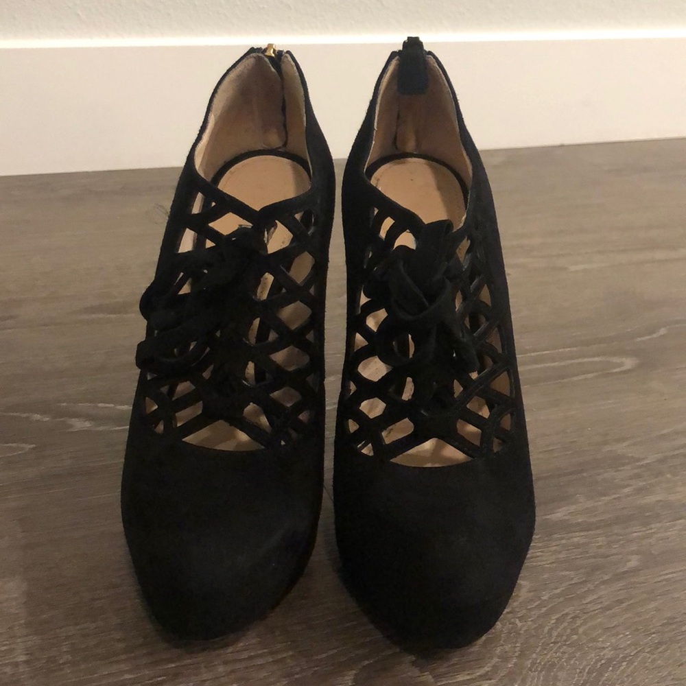 Black suede Prada heels